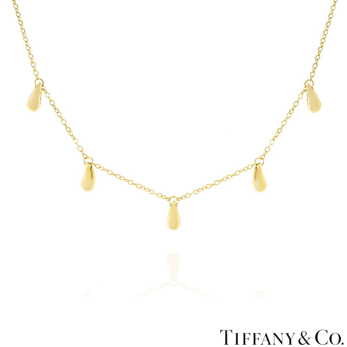 Tiffany & Co. Yellow Gold Vintage Elsa Peretti Five Teardrop Necklace